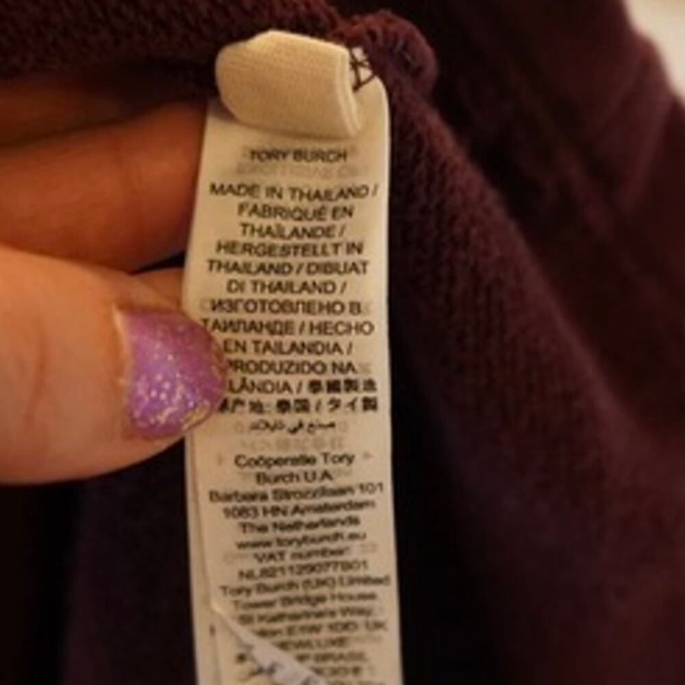 Tory Burch Sport French Terry Chevron Pullover Hoodie Maroon Womens Size Medium - Picture 6 of 7